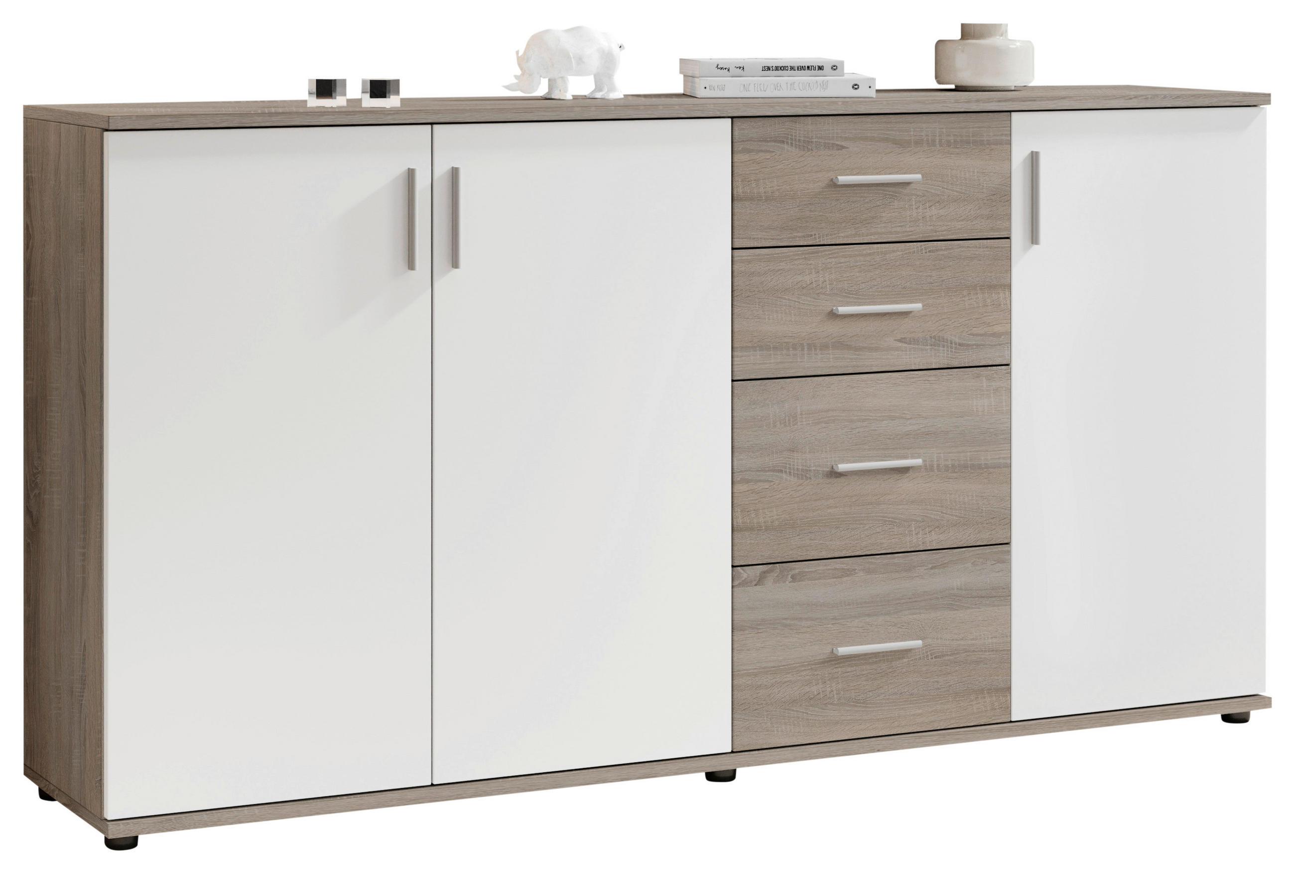KOMMODE Bobby  in 160/84/35 cm  - Eiche dunkel/Silberfarben, KONVENTIONELL, Holzwerkstoff/Kunststoff (160/84/35cm) - Boxxx