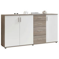 KOMMODE Bobby  in 160/84/35 cm  - Eiche dunkel/Silberfarben, KONVENTIONELL, Holzwerkstoff/Kunststoff (160/84/35cm)