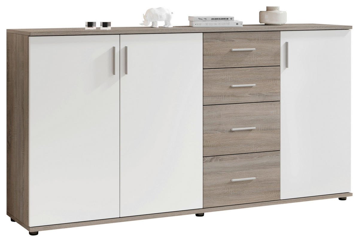 KOMMODE Bobby  in 160/84/35 cm  - Eiche dunkel/Silberfarben, KONVENTIONELL, Holzwerkstoff/Kunststoff (160/84/35cm)