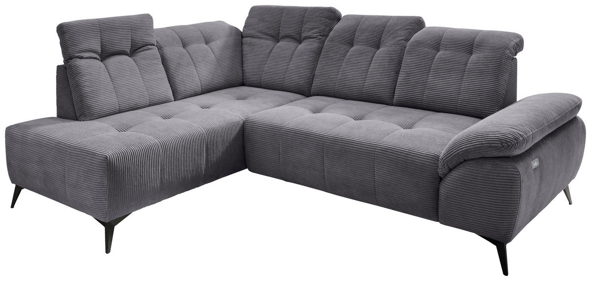 ECKSOFA in Cord Grau  - Schwarz/Grau, Modern, Textil/Metall (200/272cm) - Livetastic