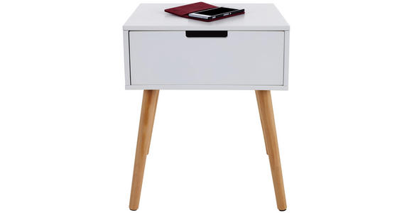 Nachtkästchen Levi B: 40 cm Weiß - Weiß/Naturfarben, MODERN, Holz/Holzwerkstoff (40/52/30cm) - Ombra