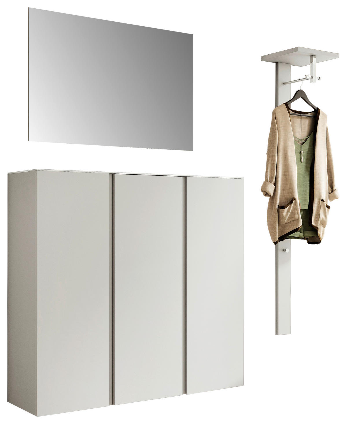 GARDEROBE 3-teilig  in 170/185/33 cm  - Weiss, Design, Glas/Holzwerkstoff (170/185/33cm) - Moderano