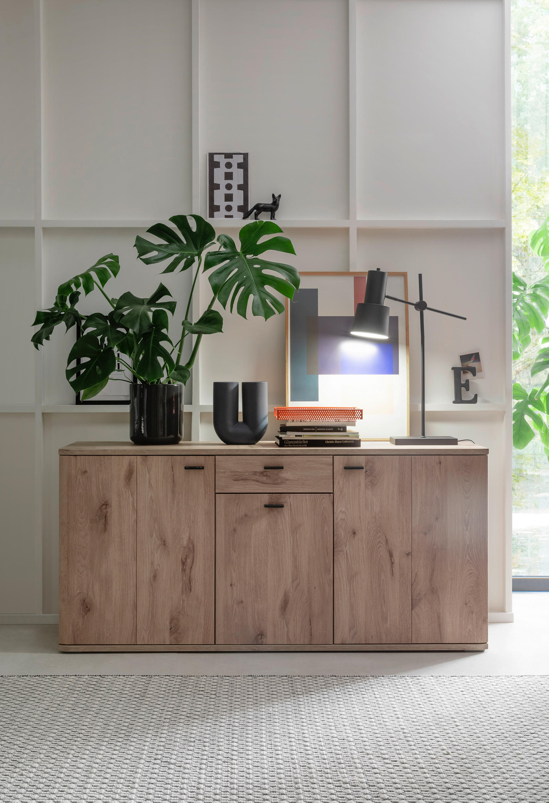 SIDEBOARD 149/78/44 cm  in Eichefarben  - Eichefarben/Anthrazit, Design, Holzwerkstoff/Metall (149/78/44cm) - MID.YOU