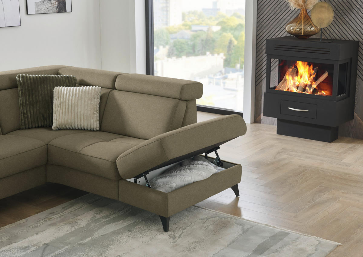 ECKSOFA Flachgewebe Graugrün  - Schwarz/Graugrün, Konventionell, Textil/Metall (276/214cm) - Beldomo System
