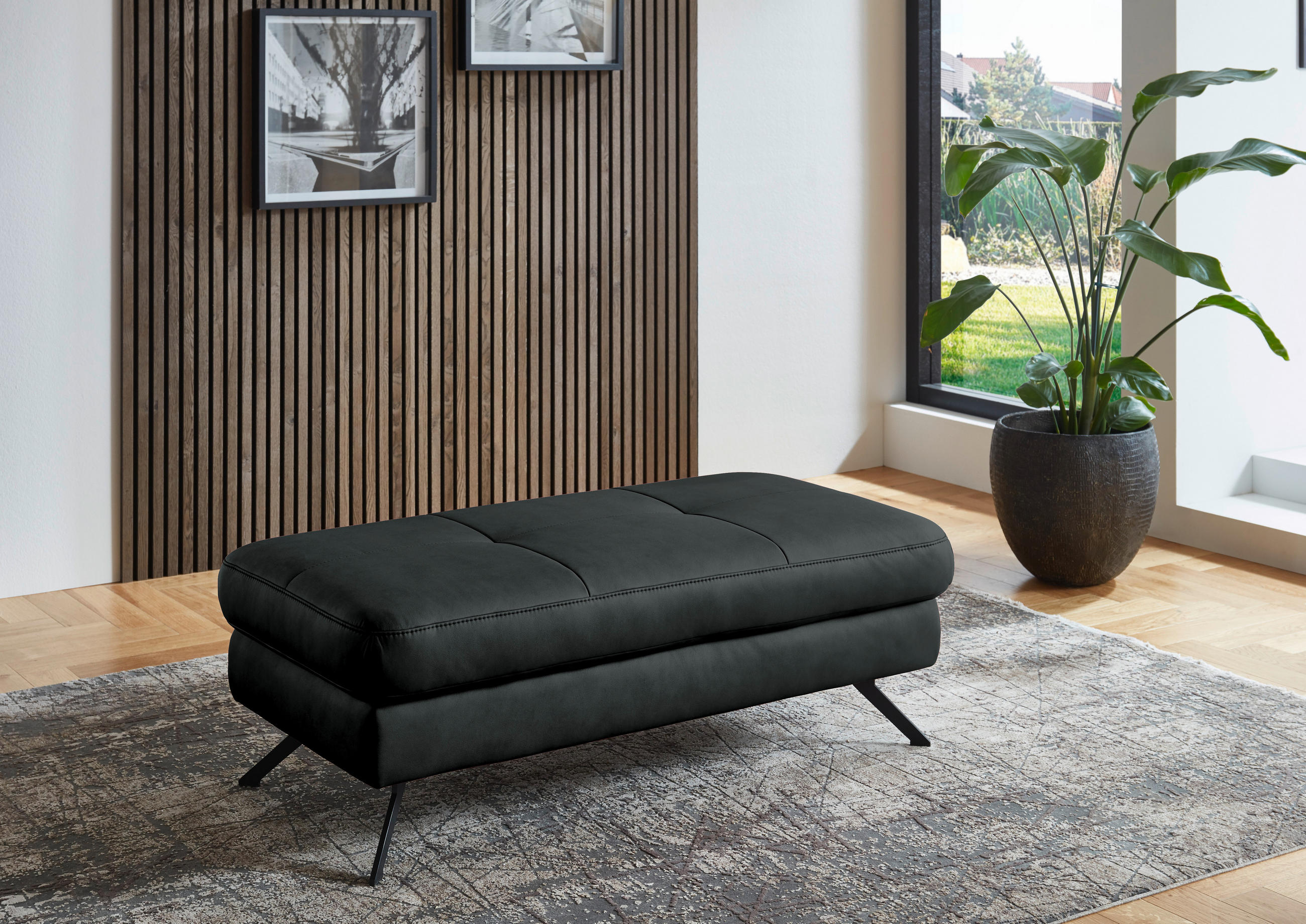 HOCKER in Textil Anthrazit  - Anthrazit/Schwarz, Design, Textil/Metall (130/47/65cm) - Beldomo System