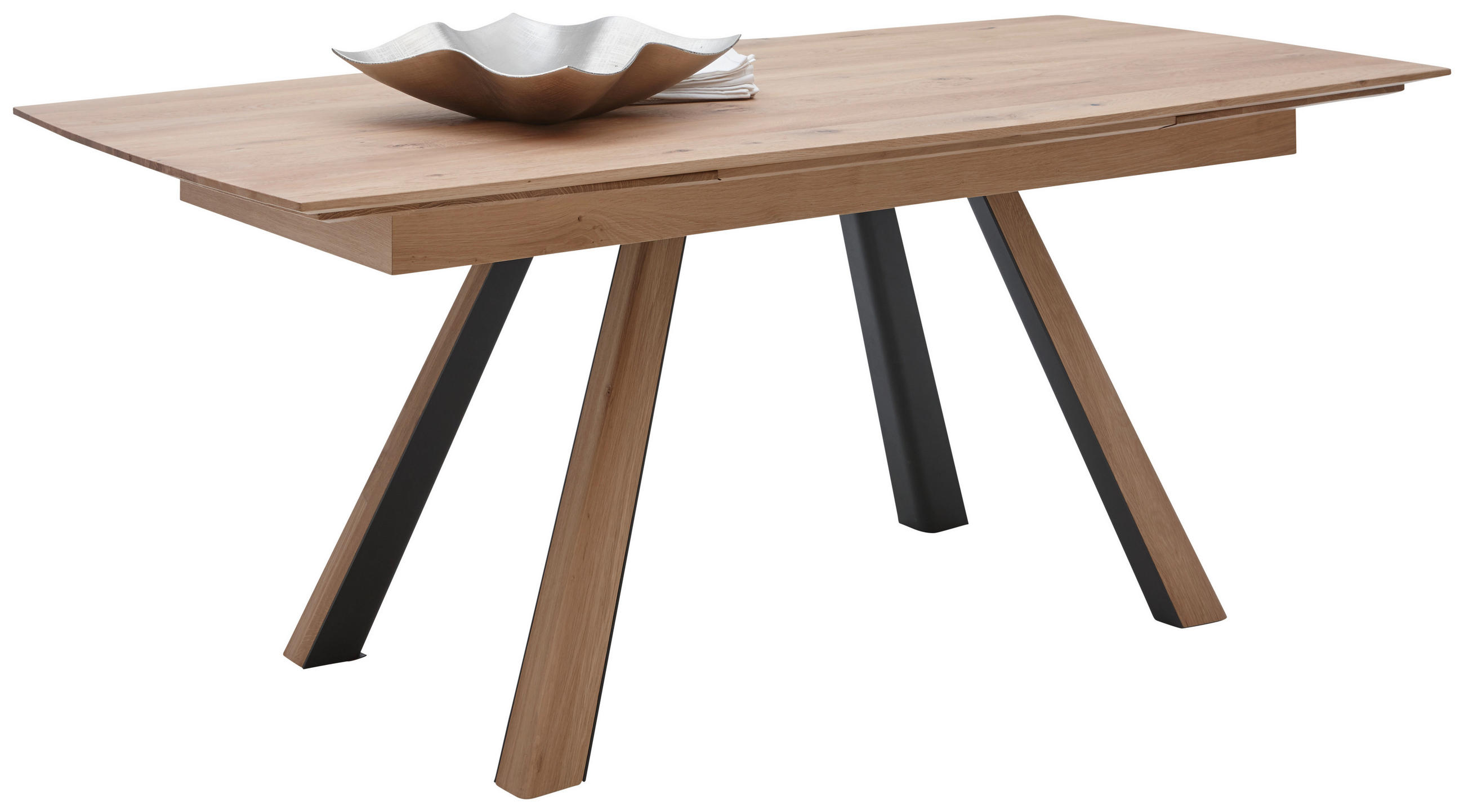 ESSTISCH 190-290/90/76 cm Kerneiche vollmassiv Holz, Metall Anthrazit, Eichefarben rechteckig - Eichefarben/Anthrazit, Design, Holz/Metall (190-290/90/76cm) - Valnatura