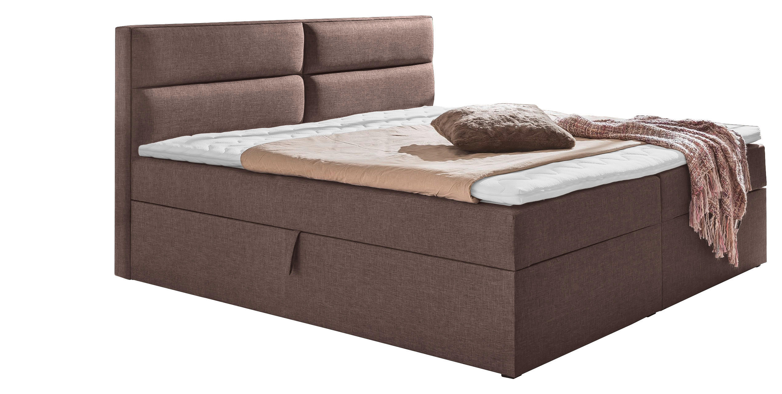 BOXSPRINGBETT 180/200 cm,  in Braun, Matratze, Topper, H2 = mittel  - Braun, MODERN, Holzwerkstoff/Textil (180/200cm) - MID.YOU