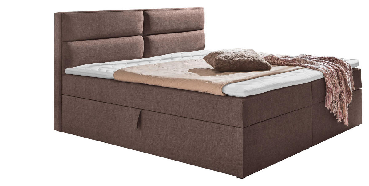 BOXSPRINGBETT 180/200 cm,  in Braun, Matratze, Topper, H2 = mittel  - Braun, MODERN, Holzwerkstoff/Textil (180/200cm) - MID.YOU