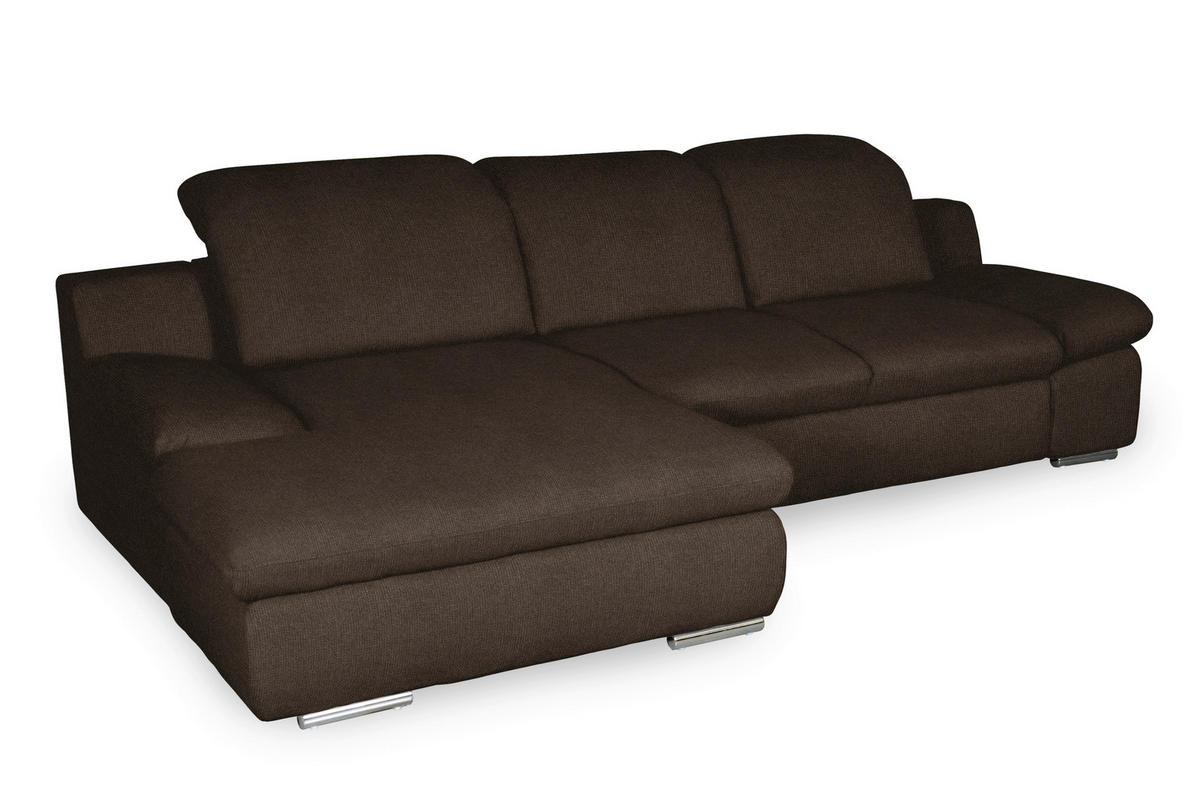 ECKSOFA in Chenille Braun  - Chromfarben/Braun, Design, Textil/Metall (165/286cm) - Livetastic