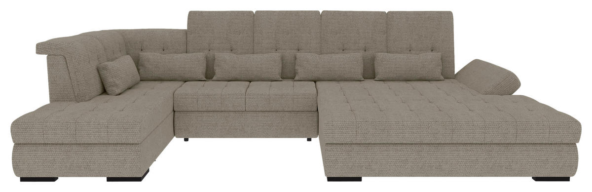 WOHNLANDSCHAFT Greige Struktur  - Greige/Schwarz, KONVENTIONELL, Kunststoff/Textil (222/358/212cm) - Carryhome