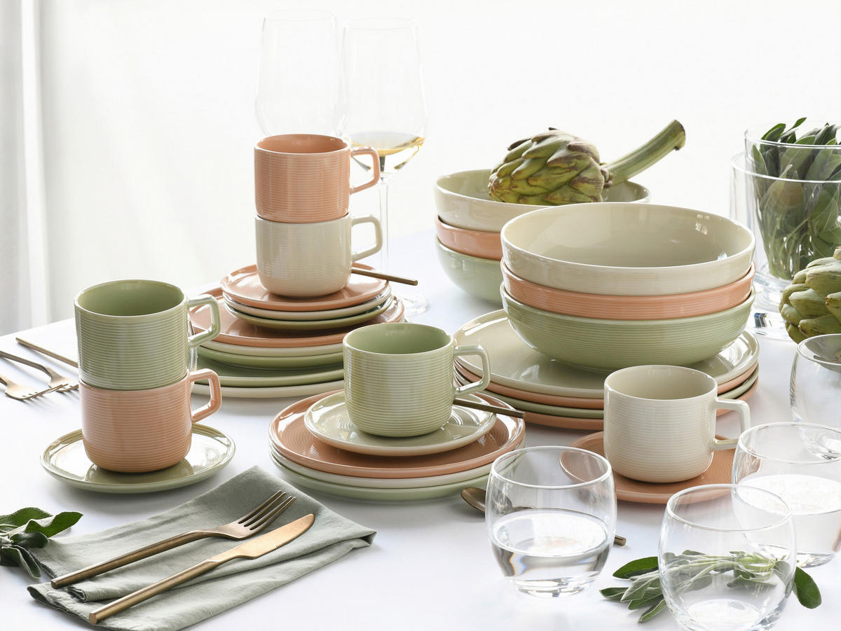 KOMBISERVICE Creme, Salbeigrün, Lachsfarben Session Romance 30-teilig 6 Personen  - Salbeigrün/Creme, Basics, Keramik - Creatable