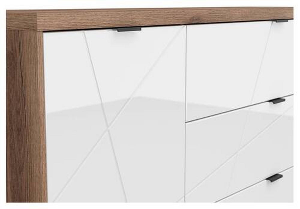KOMODA   156/93/42,5 cm   boje hrasta, bijela visoki sjaj  - boje hrasta/bijela visoki sjaj, Design, drvni materijal/metal (156/93/42,5cm)