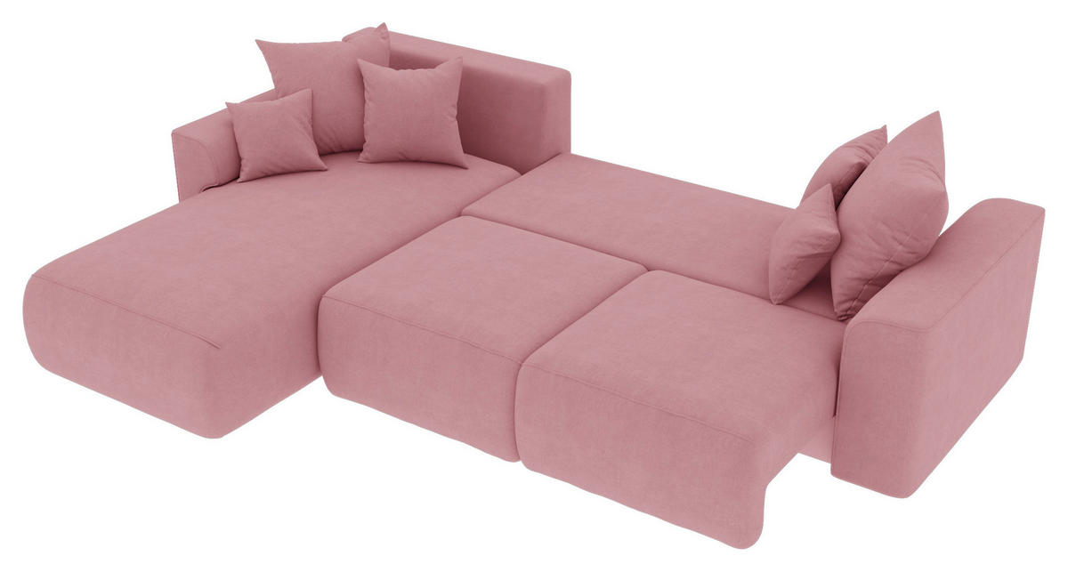 ECKSOFA in Velours Rosa  195/293 cm  - Chromfarben/Rosa, KONVENTIONELL, Kunststoff/Textil (195/293cm) - Carryhome