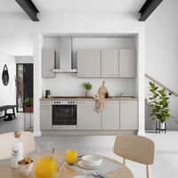 KÜCHENBLOCK Touch 240 cm  in Grau, Eiche dunkel  - Eiche dunkel/Edelstahlfarben, MODERN, Holzwerkstoff/Metall (240cm) - Nobilia