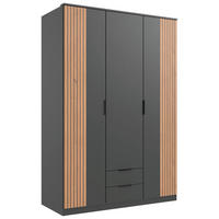 OMARA ZA OBLAČILA, barve grafita, hrast artisan  - črna/barve grafita, Konvencionalno, kovina/leseni material (135/199/58cm) - Boxxx