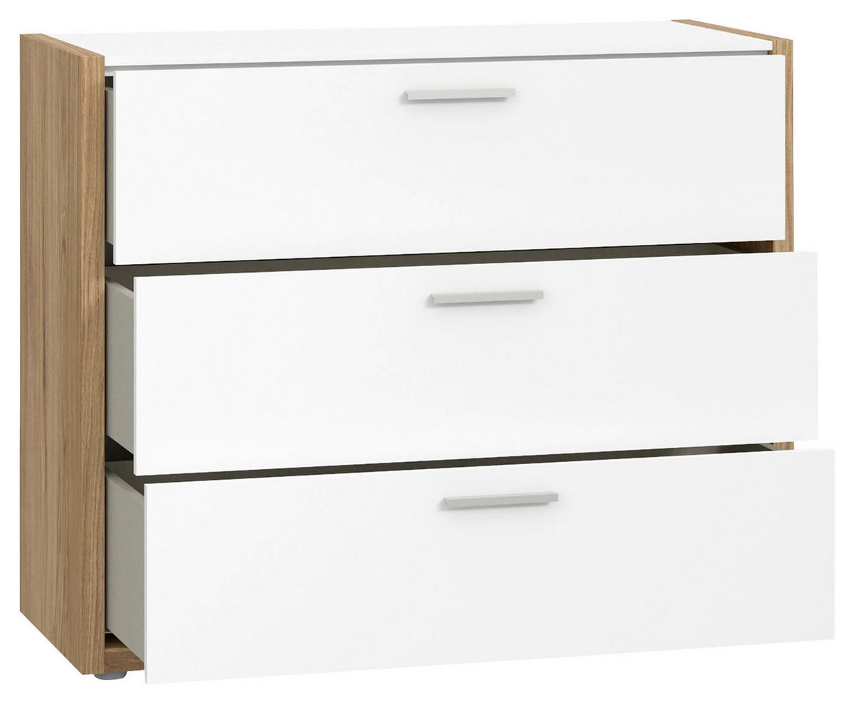 KOMODA   101,1/83,3/41,5 cm   bijela, boje hrasta  - bijela/siva, Moderno, drvni materijal/metal (101,1/83,3/41,5cm) - Carryhome