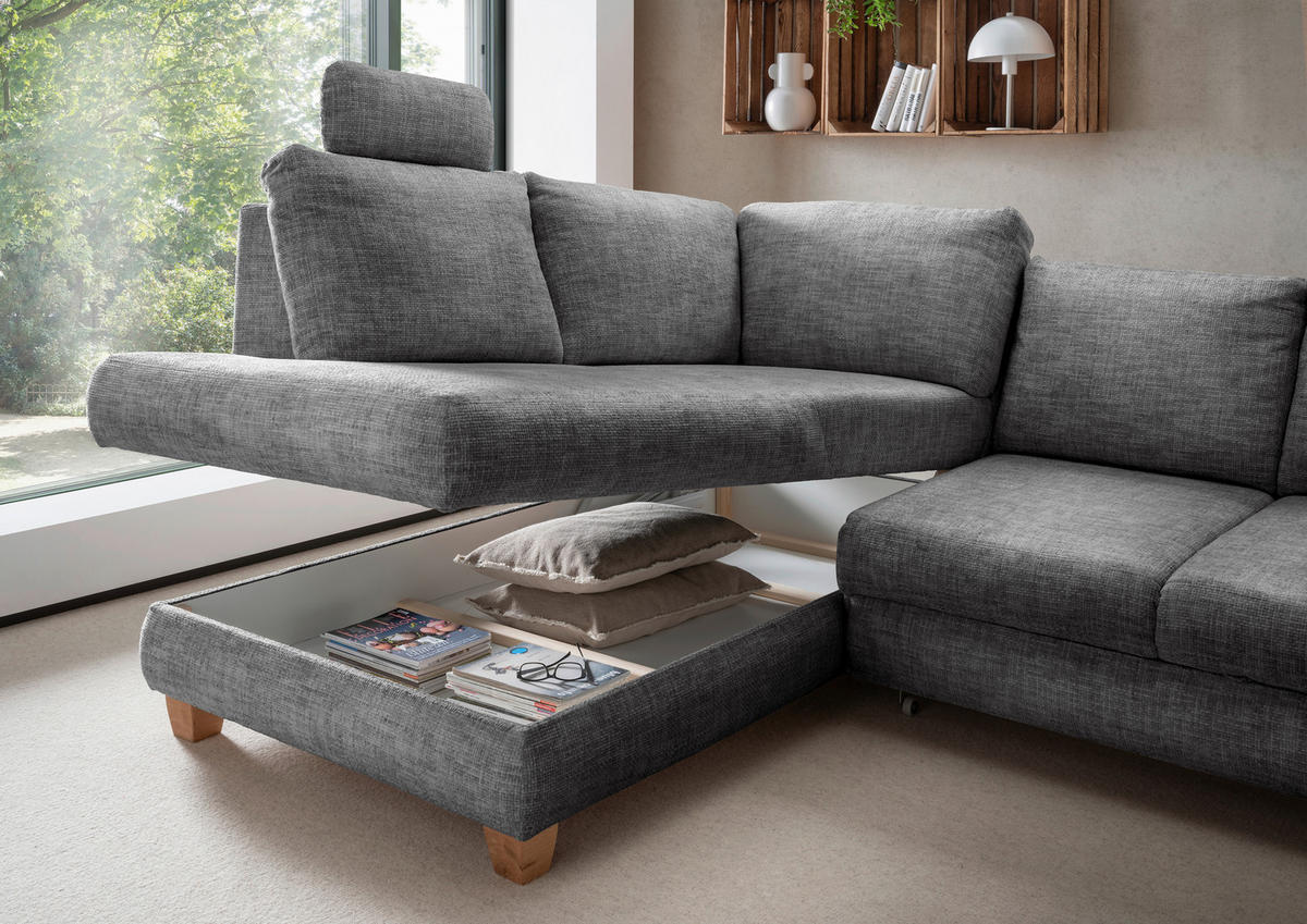ECKSCHLAFSOFA in Struktur Silberfarben  - Wildeiche/Silberfarben, Modern, Holz/Textil (206/265cm) - Livetastic