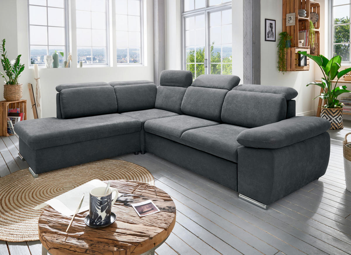 ECKSOFA Anthrazit Mikrofaser  - Chromfarben/Anthrazit, Design, Textil/Metall (228/283cm) - Livetastic