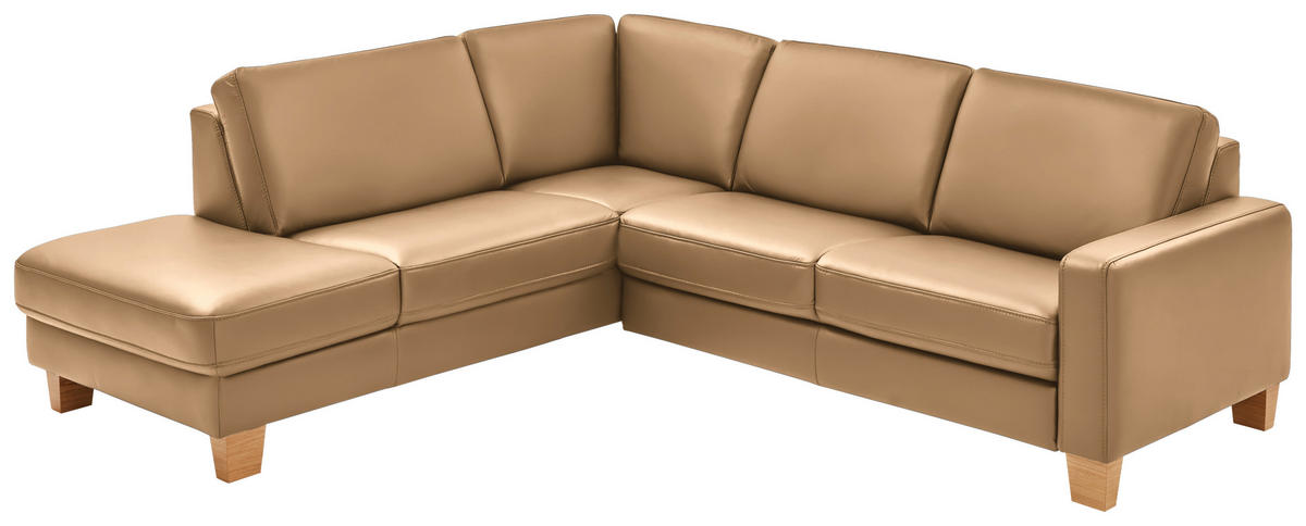 ECKSOFA in Echtleder Honig  - Eiche Bianco/Honig, Natur, Leder/Holz (235/257cm) - Valdera