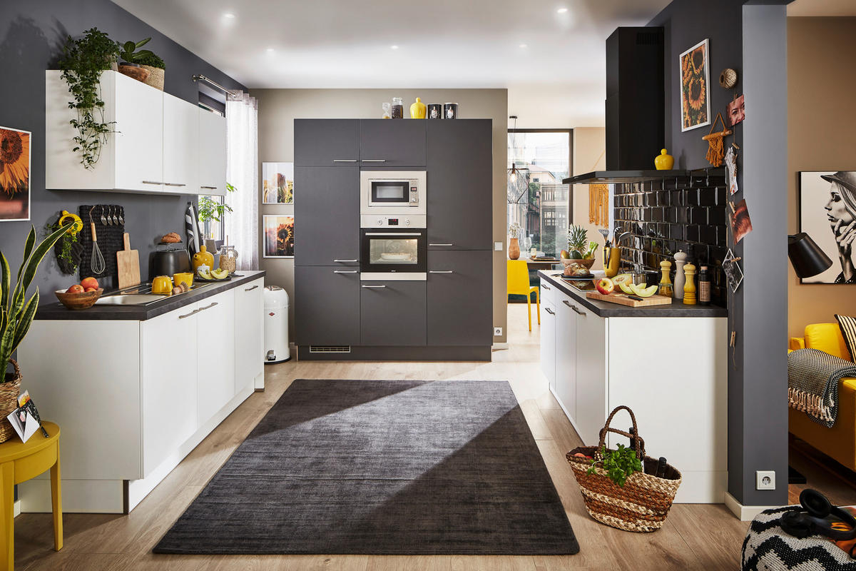 KÜCHENLEERBLOCK   in Graphitfarben, Weiß  - Edelstahlfarben/Graphitfarben, KONVENTIONELL, Holzwerkstoff/Metall (180/180/180cm) - Xora