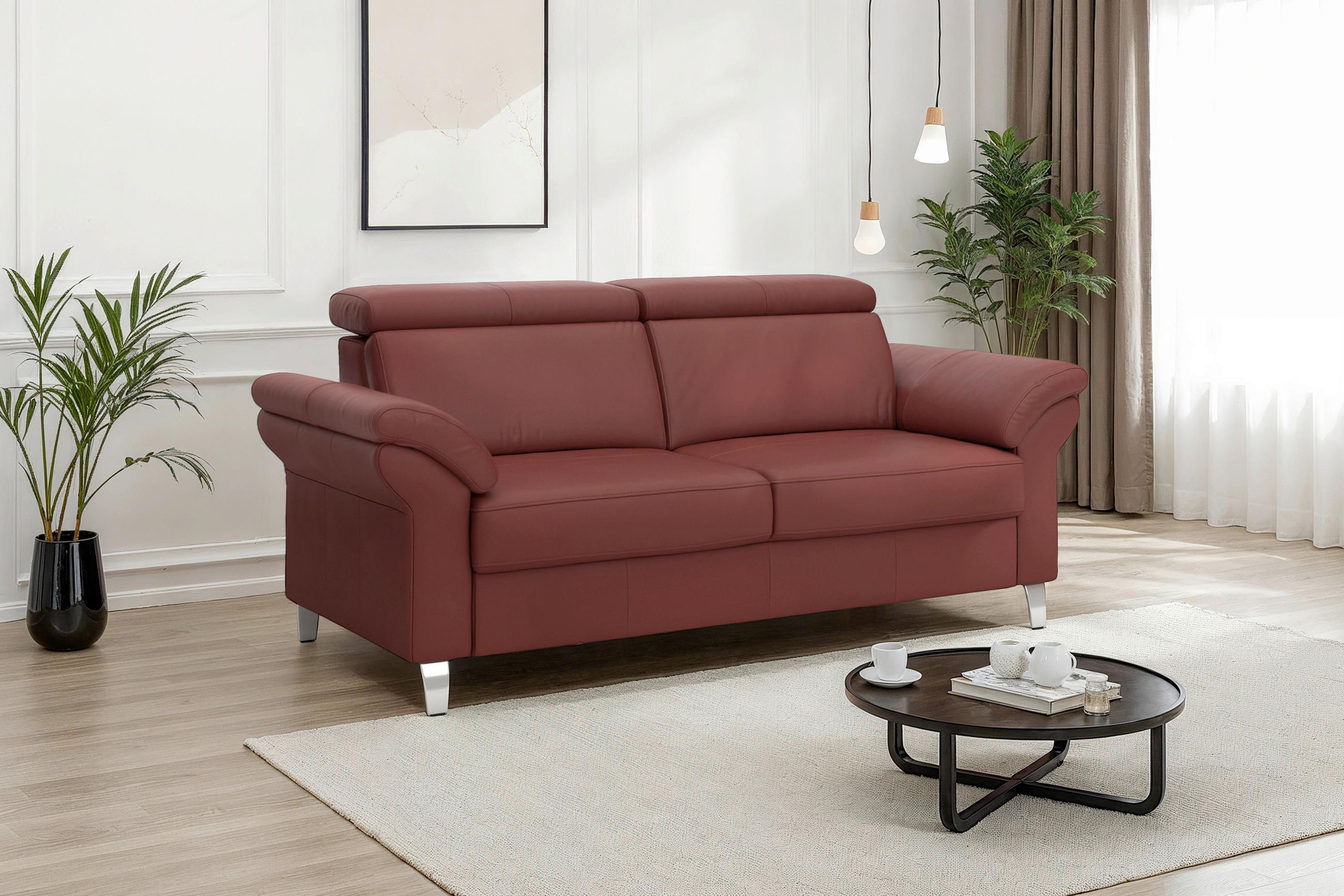 3-SITZER-SOFA ARNGAST E Echtleder Rotbraun  - Chromfarben/Rotbraun, Basics, Leder/Metall (186/84/93cm) - Sit & More