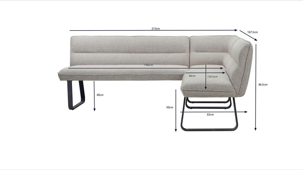 ECKBANK  in Braun  - Schwarz/Braun, MODERN, Textil/Metall (168-213/86/63cm) - MID.YOU