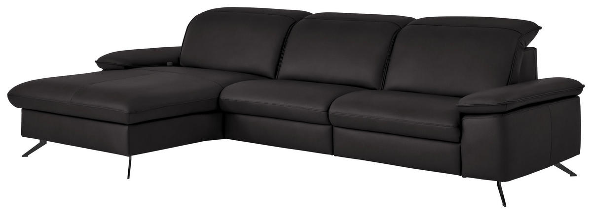 ECKSOFA  Echtleder Schwarzbraun  - Schwarzbraun/Schwarz, Design, Leder/Metall (169/307cm) - Beldomo Premium