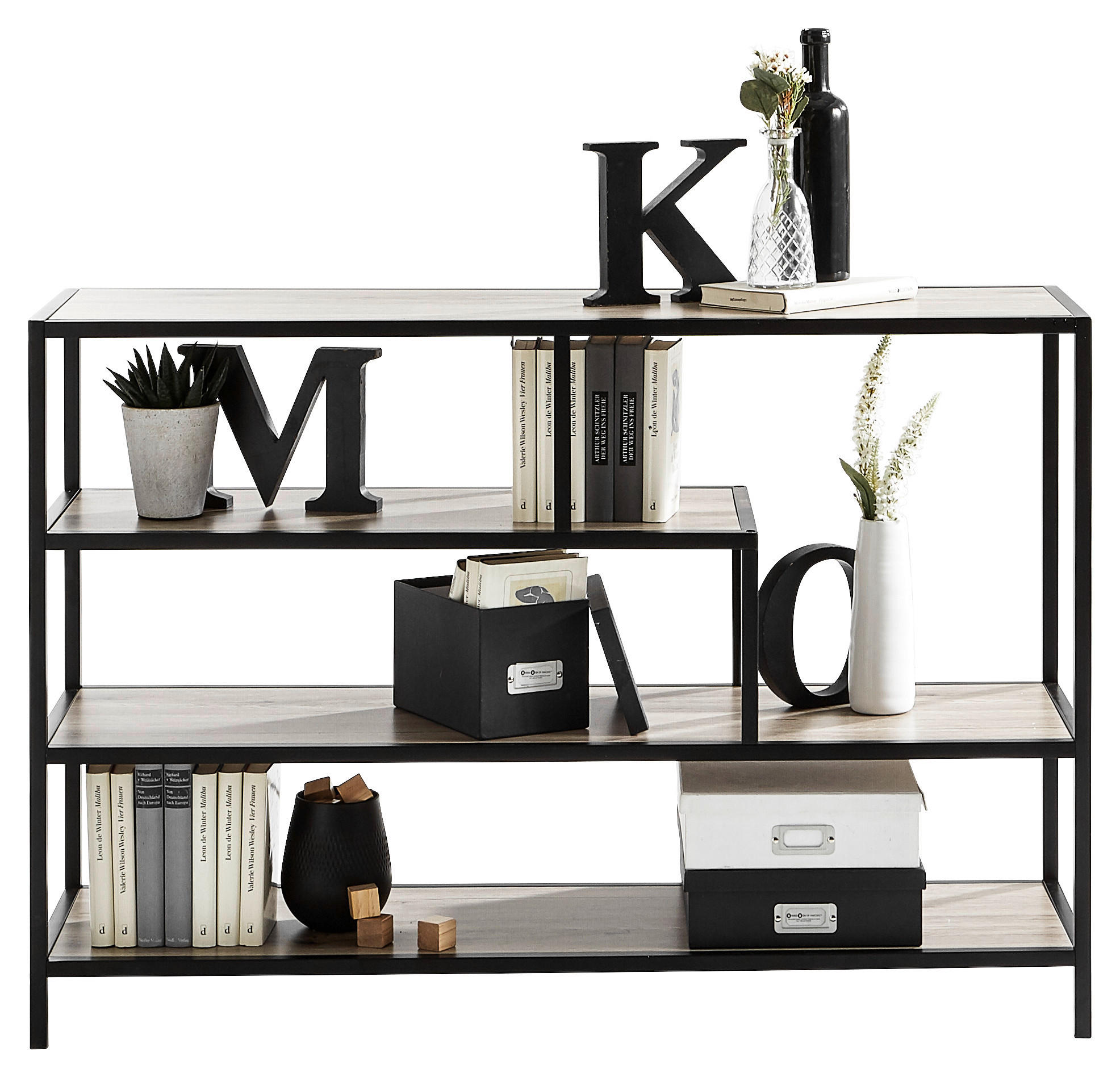 REGAL Schwarz, Eichefarben  - Eichefarben/Schwarz, Trend, Holzwerkstoff/Metall (114/78/34cm) - Xora