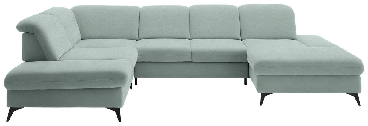 WOHNLANDSCHAFT  in Chenille Mintgrün  - Schwarz/Mintgrün, Design, Textil/Metall (255/364/198cm) - Beldomo Style