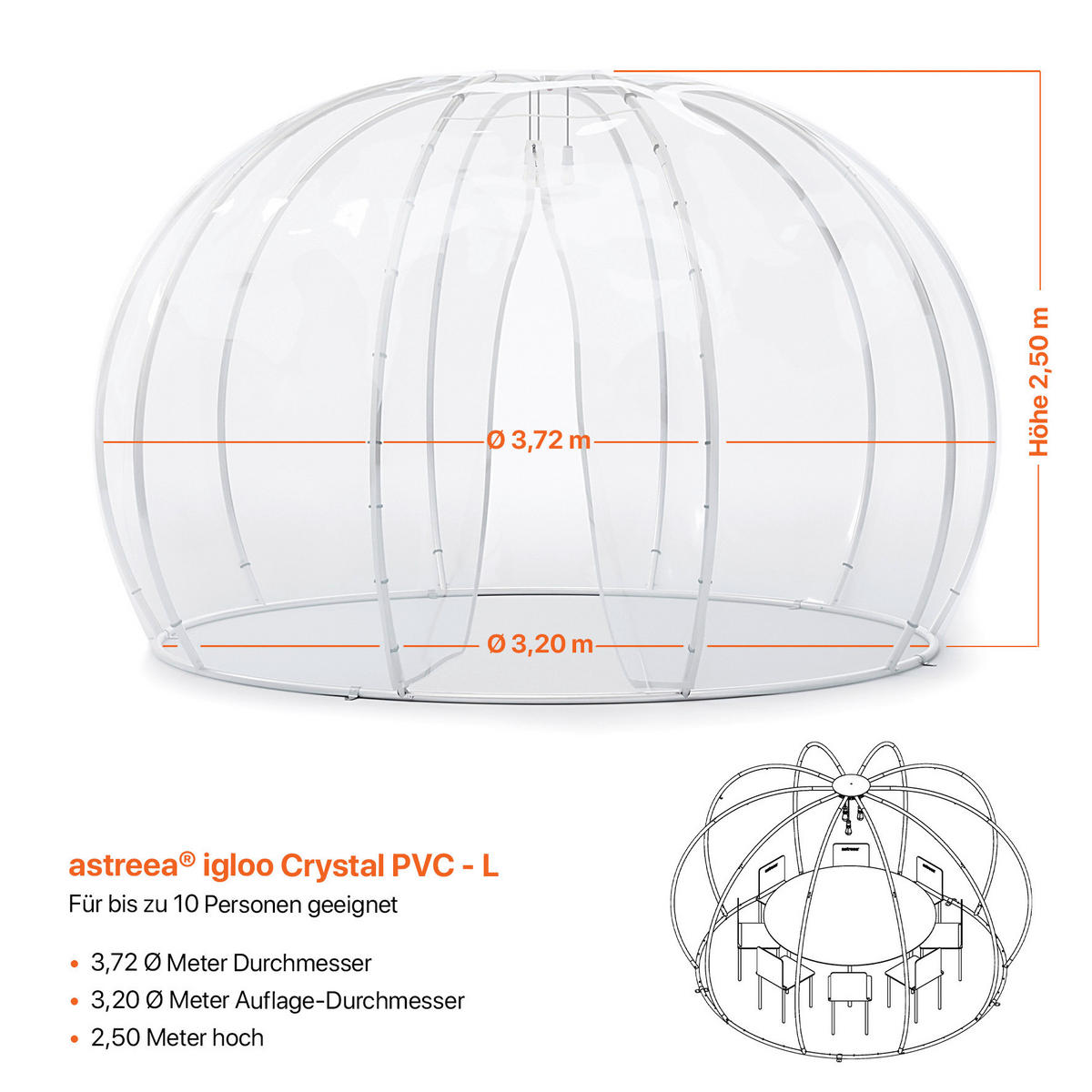 PAVILLON 372/250/372 cm Aluminium  - Transparent/Silberfarben, Basics, Kunststoff/Metall (372/250/372cm)