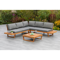 LOUNGEGARNITUR 241/245 cm Akazie massiv  - Naturfarben/Grau, MODERN, Holz/Textil (241/245cm) - Gardenson