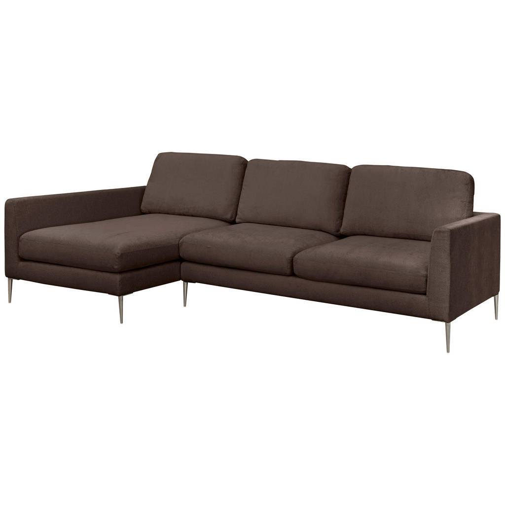 Thumbnail - Carryhome Ecksofa, Braun, Textil, 3-Sitzer, Ottomane links, L-Form, 284x143 cm, seitenverkehrt erhältlich, Rücken echt, ...