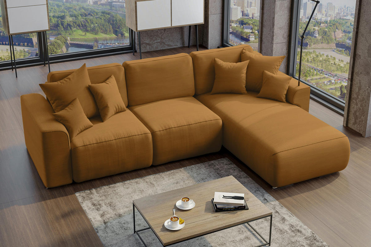 ECKSOFA in Cord Rostfarben  - Chromfarben/Rostfarben, Konventionell, Kunststoff/Textil (293/195cm) - MID.YOU