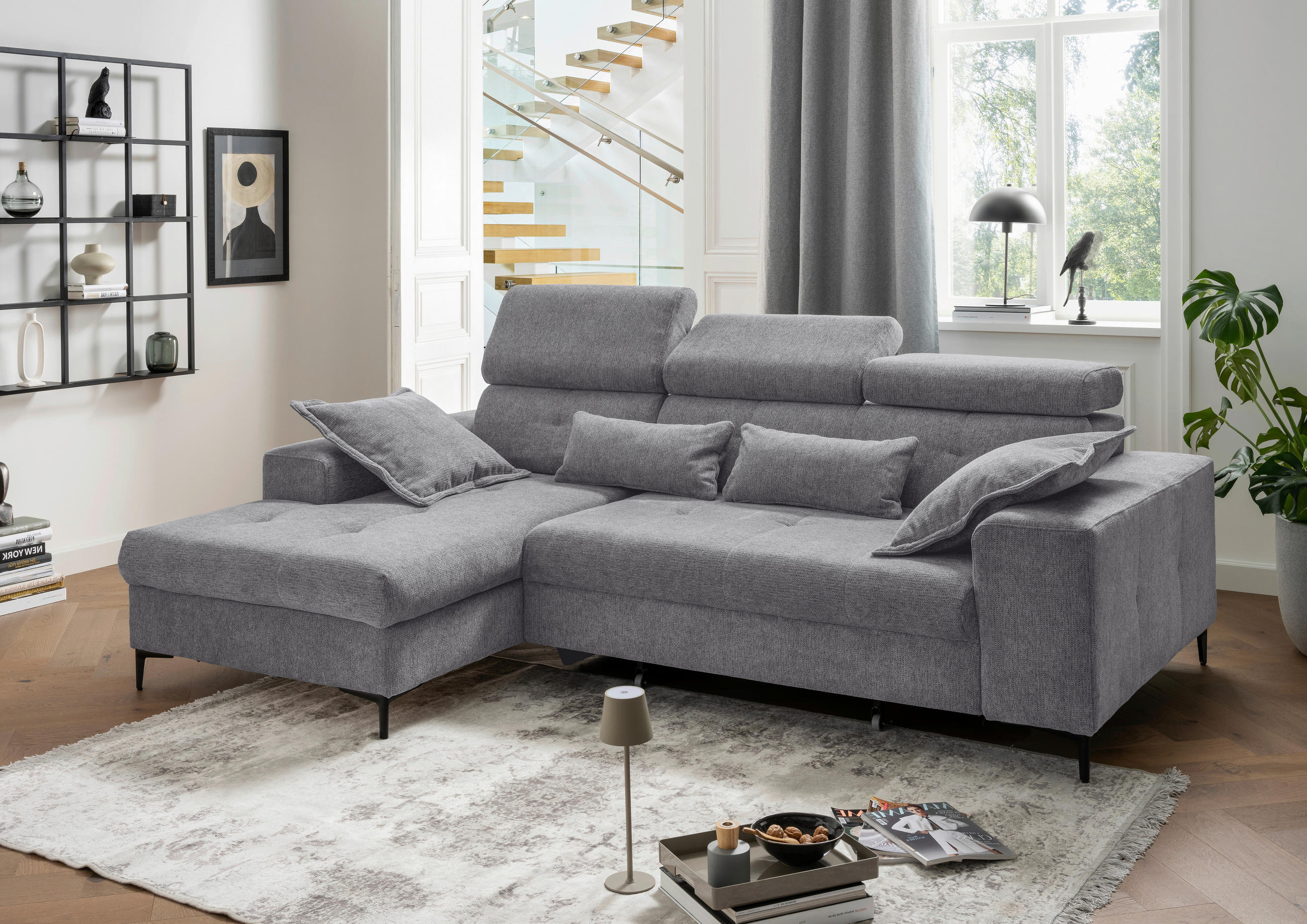 ECKSOFA Chenille Dunkelgrau  - Dunkelgrau/Schwarz, Basics, Textil/Metall (186/270cm) - Livetastic