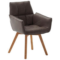 ARMLEHNSTUHL  in Echtleder naturbelassen  - Wildeiche/Cappuccino, Konventionell, Leder/Holz (61/87/63cm) - Linea Natura