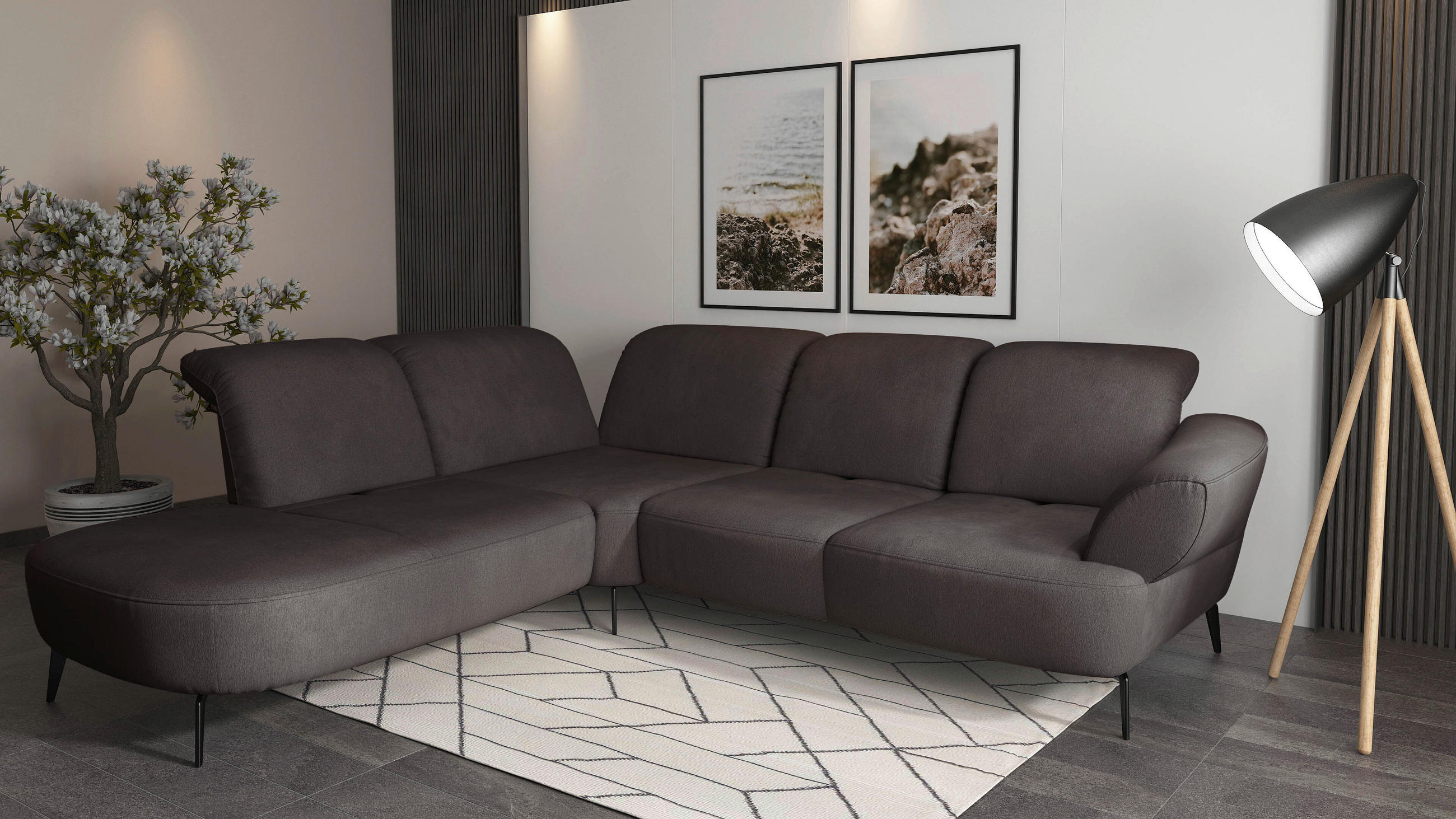 ECKSOFA in Flachgewebe Graphitfarben  - Schwarz/Graphitfarben, Modern, Textil/Metall (270/302cm) - Sit & More