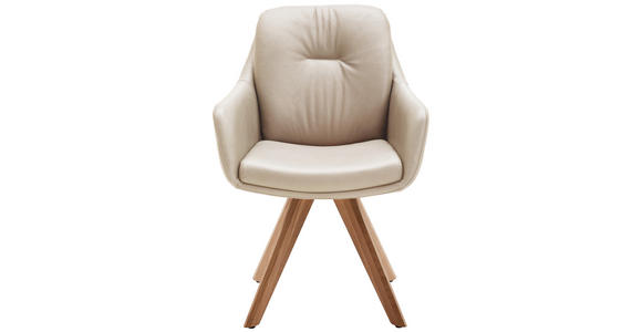 ARMLEHNSTUHL in Echtleder pigmentiert - Eiche Bianco/Beige, Design, Leder/Holz (62/90/65cm) - Waldwelt