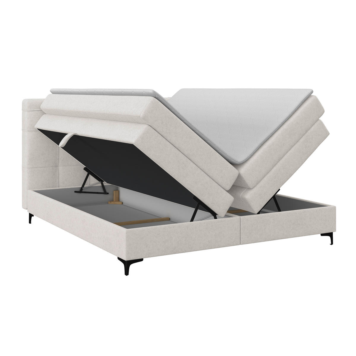 BOXSPRINGBETT 200/200 cm,  in Beige, H3 = fest  - Beige/Schwarz, KONVENTIONELL, Kunststoff/Textil (200/200cm)