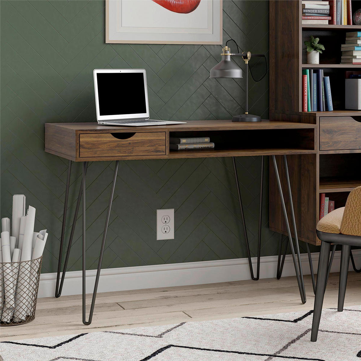 SCHREIBTISCH  in Walnussfarben  - Walnussfarben/Schwarz, Design, Holzwerkstoff/Metall (104/77/49cm) - MID.YOU