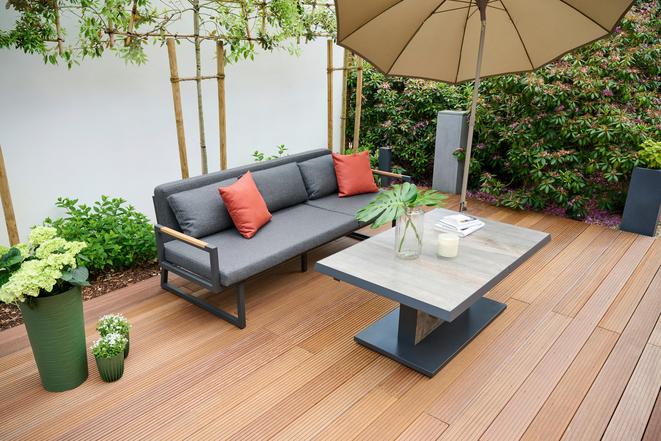 LOUNGESOFA 219/81/91 cm Teakholz Aluminium  - Anthrazit, Basics, Holz/Textil (219/81/91cm) - Siena Garden