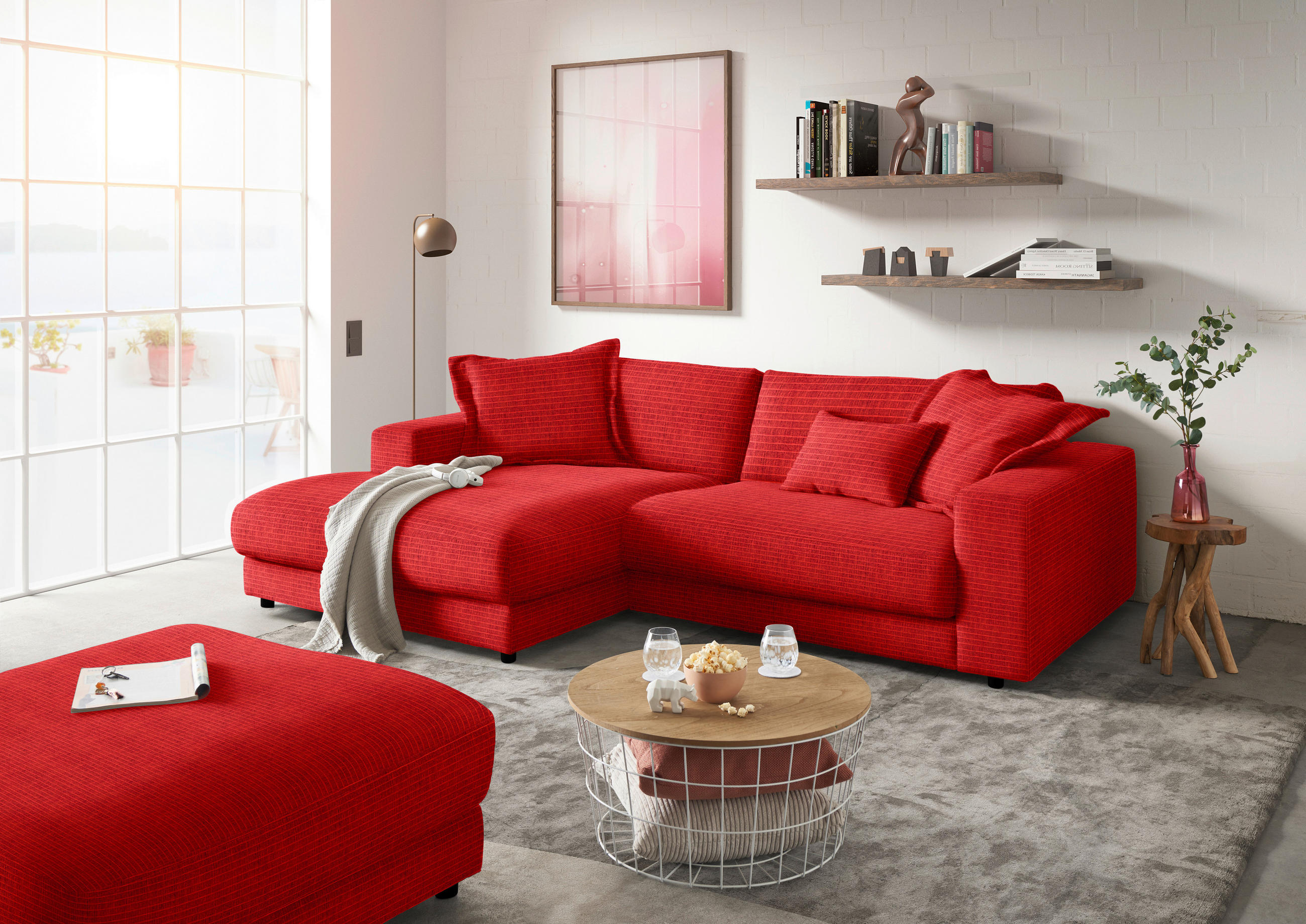 ECKSOFA in Chenille Orange  - Schwarz/Orange, Design, Kunststoff/Textil (190/270cm) - Lomoco