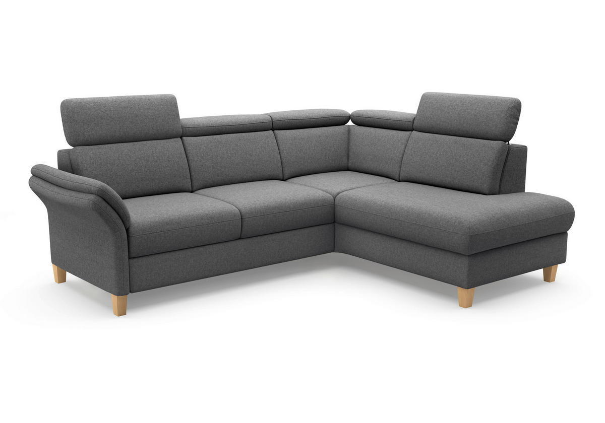 ECKSOFA Flachgewebe Dunkelgrau  - Eichefarben/Dunkelgrau, Konventionell, Holz/Textil (247/193cm) - Sit & More