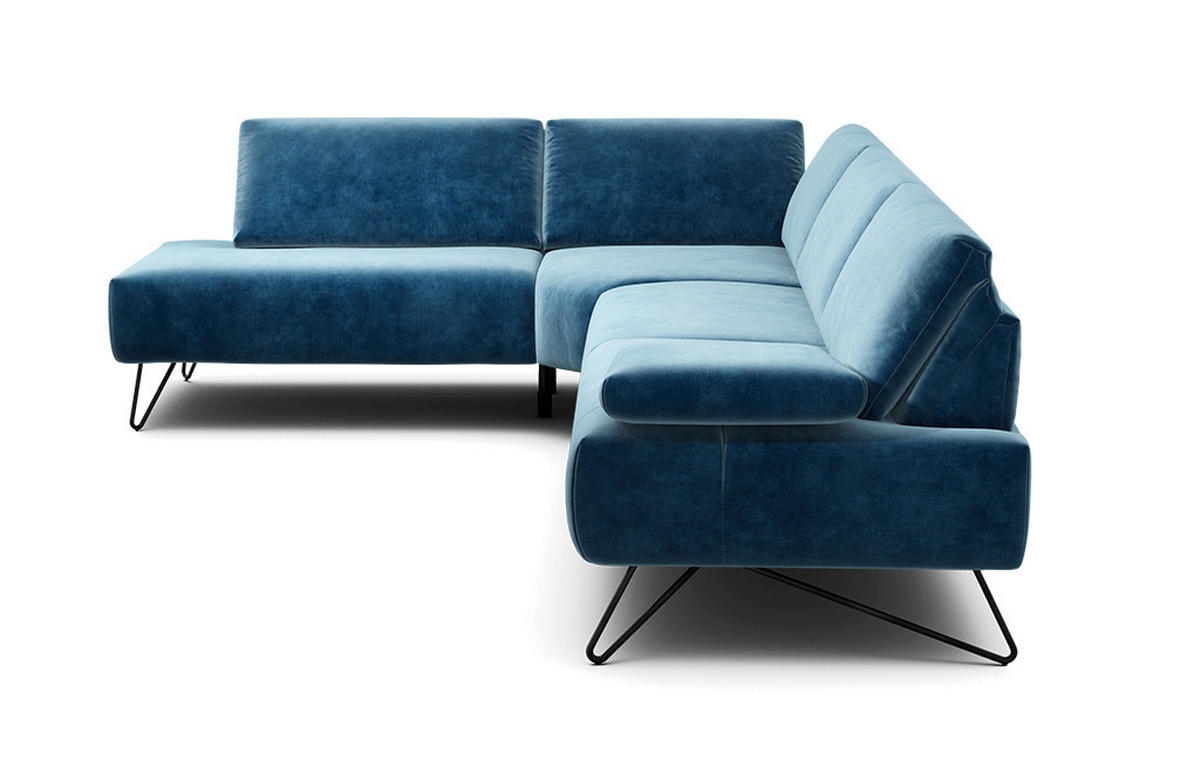 ECKSOFA Cosy Blau Samt  - Blau/Schwarz, Design, Textil/Metall (213/288-303cm) - SENSOO