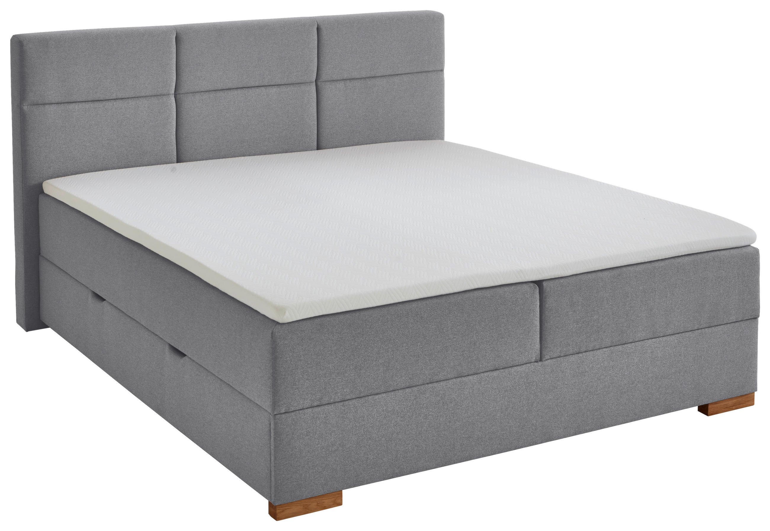 BOXSPRING KREVET    180/200 cm  - siva/boje hrasta, Basics, tekstil/drvo (180/200cm) - home24
