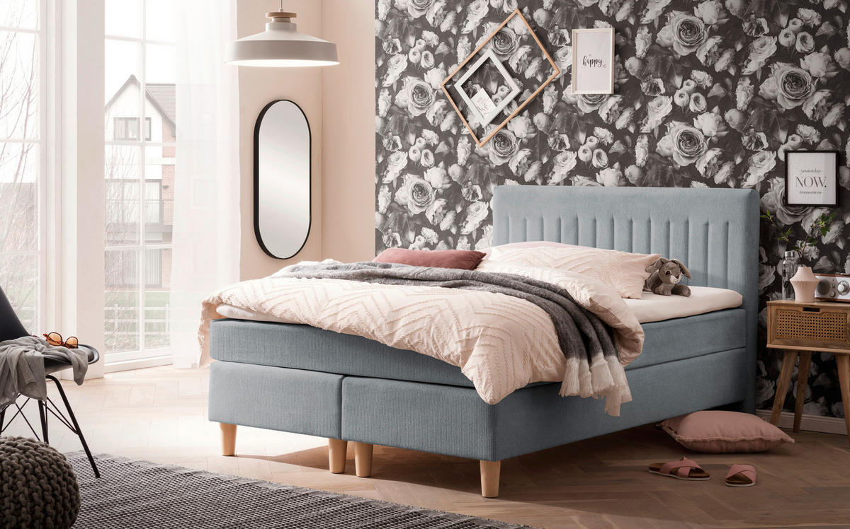 BOXSPRINGBETT 140/200 cm  in Platinfarben  - Platinfarben/Buchefarben, Basics, Holz/Textil (140/200cm) - Boxxx