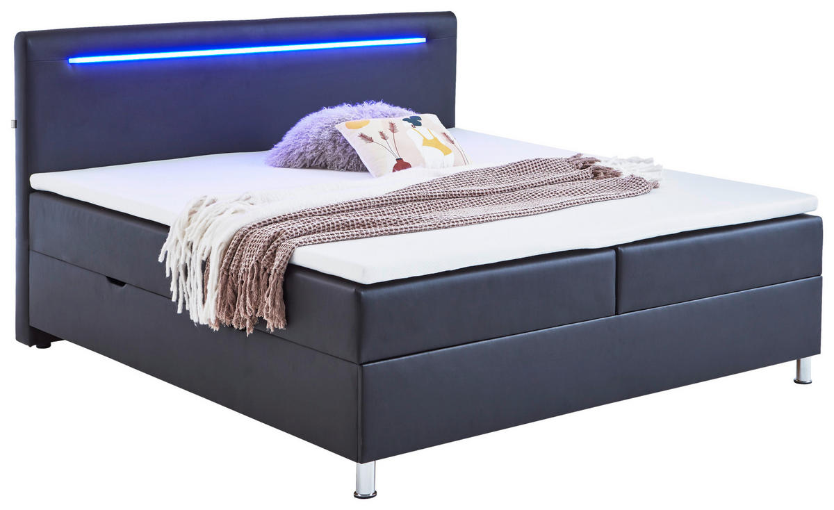 BOXBETT 180/200 cm  in Schwarz  - Chromfarben/Schwarz, MODERN, Textil/Metall (180/200cm) - Livetastic