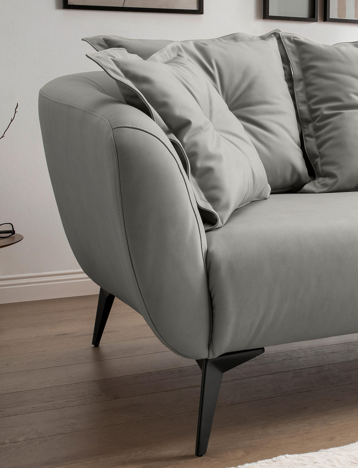 ECKSOFA in Lederlook Grau  - Schwarz/Grau, Modern, Textil/Metall (277/162cm) - Livetastic