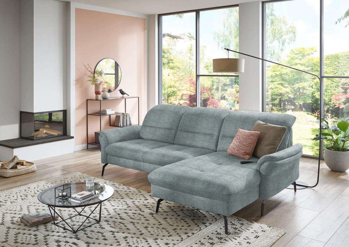 ECKSOFA in Flachgewebe Blaugrau  260/181 cm  - Blaugrau/Schwarz, KONVENTIONELL, Textil/Metall (260/181cm) - Beldomo Speed