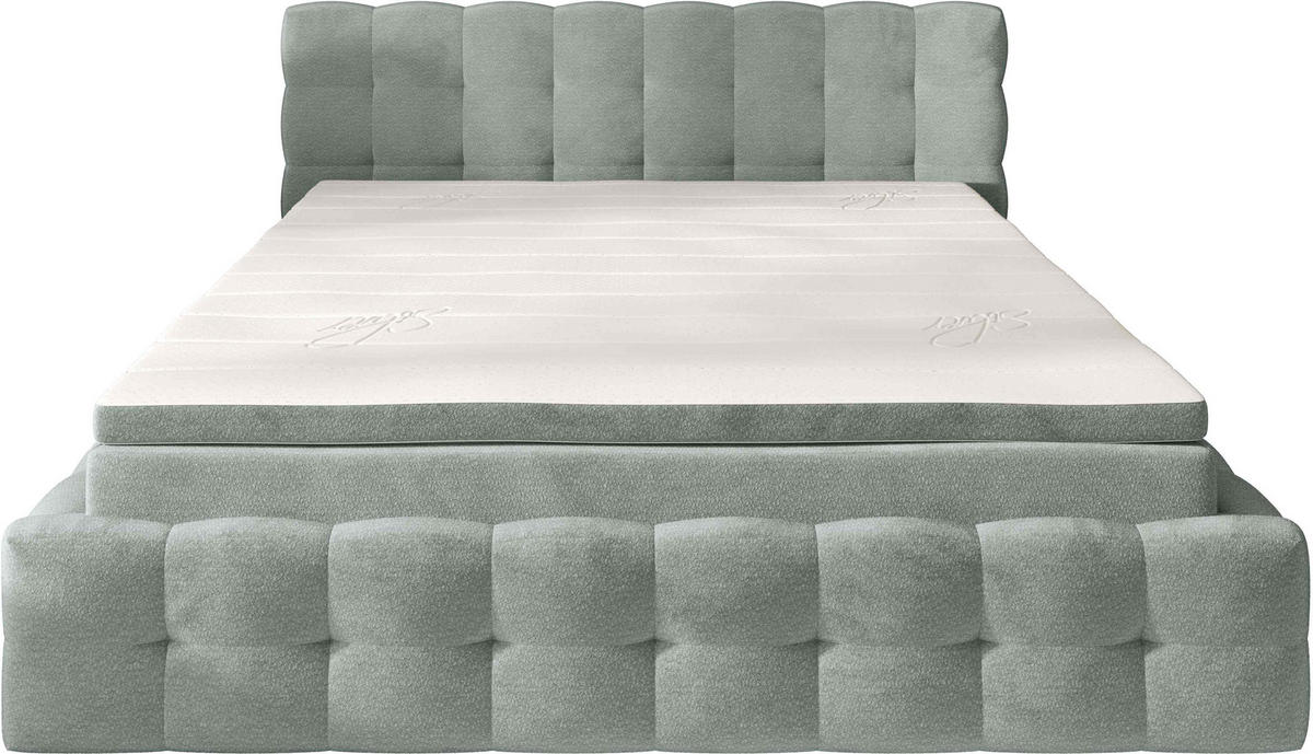 POLSTERBETT 180/200 cm,  in Hellgrau, Matratze, gepolstertes Kopfteil, Lattenrost, Bettkasten, Topper, H3 + H3 = fest  - Hellgrau/Schwarz, MODERN, Holz/Kunststoff (180/200cm) - Chameo