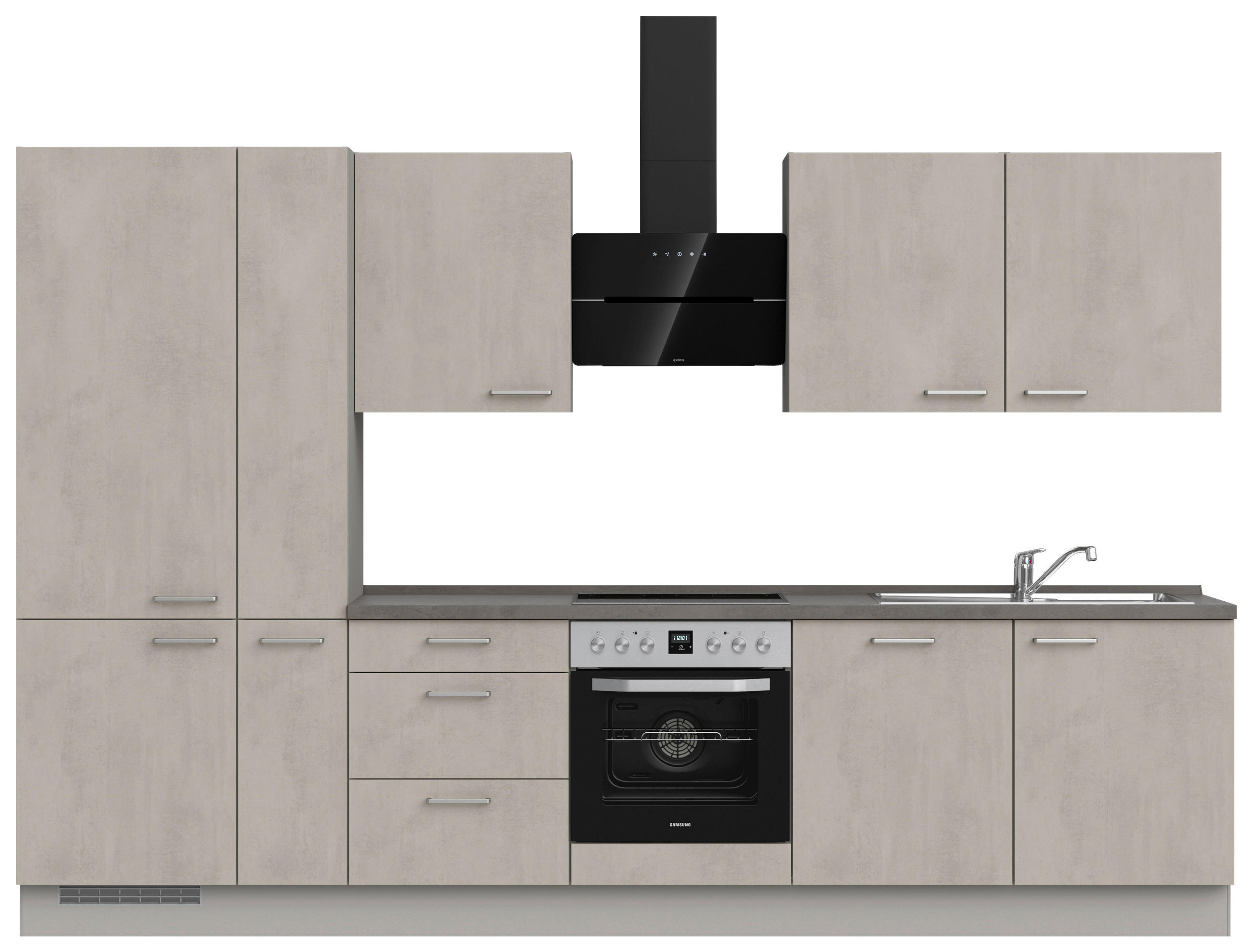 KÜCHENBLOCK 330 cm   in Grau, Schieferfarben  - Schieferfarben/Edelstahlfarben, MODERN, Holzwerkstoff/Metall (330cm) - Nobilia